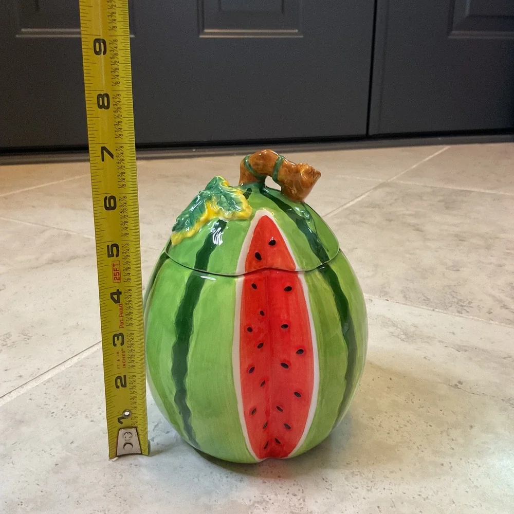 Vintage Watermelon Ceramic Cookie Jar Hand Painted Fruit Canister Kitchen Decor